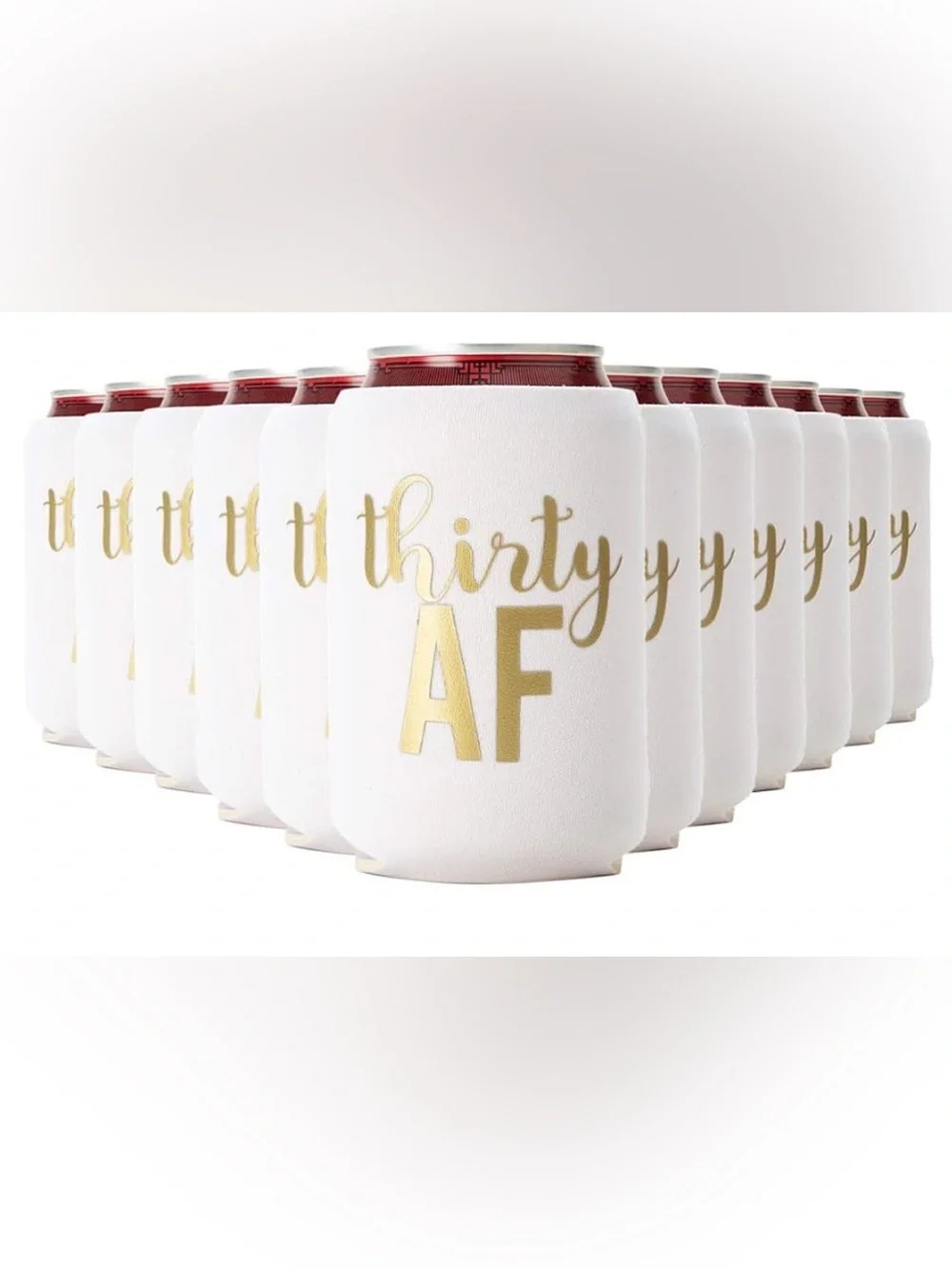 Thirty AF White & Gold Can Cooler - Party Can Koozie